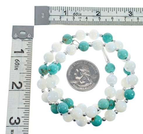 Turquoise Mother of Pearl Sterling Silver Native American Bead Necklace JX127148